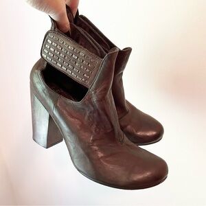 Calleen Cordero Brown Leather Cut-Out Studded Platform Ankle Bootie - Sz 8.5